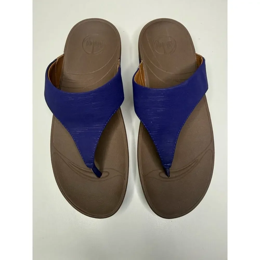 FitFlop LULU Thong Sandal Womens 8 Purple Leather Wedge Toe-Post Slip On Shoes